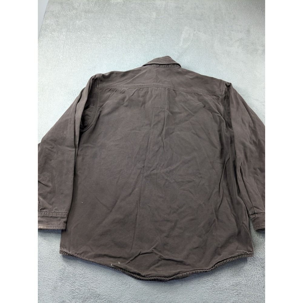 Carhartt Mens XL Tall Brown Canvas Shirt Jacket Plaid Lined Distressed Workwear - Picture 3 of 16
